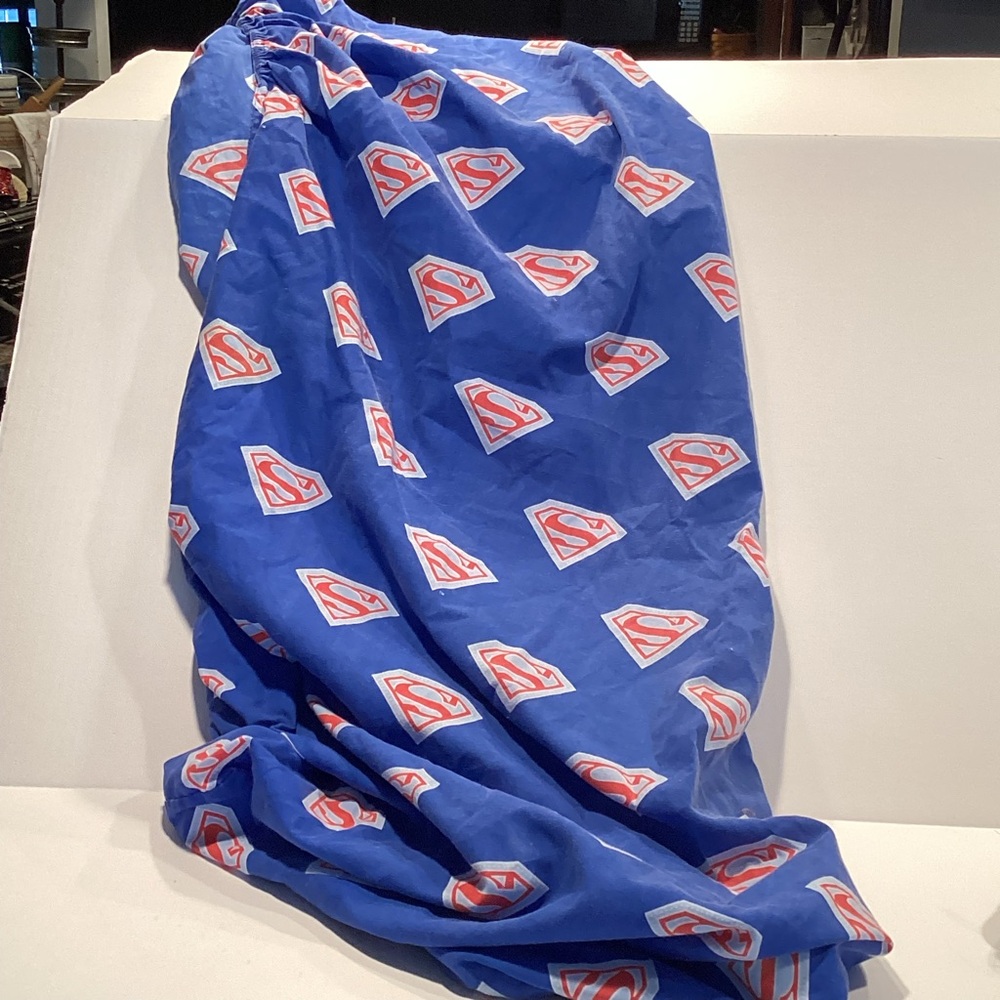 Vtg Blue Superman Fitted Crib Sheet